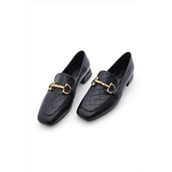 Marjin Kadın Loafer Zincirli Gold Tokalı Günlük Ayakkabı Vokel siyah 3211080302