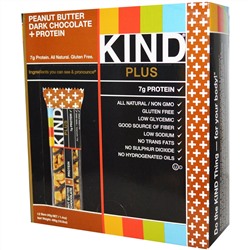 KIND Bars, Plus, фруктовые и ореховые батончики, арахисовое масло с темным шоколадом + протеин, 12 батончиков, 1,4 унции (40 г) каждый