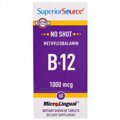 Superior Source, Метилкобаламин B-12, микротаблетки под язык, 1000 мкг, 60 мгновенно растворяющихся таблеток