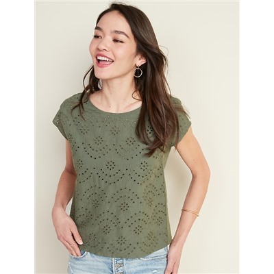 Eyelet-Front Dolman-Sleeve Top for Women