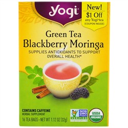 Yogi Tea, Зеленый чай с черникой и морингой, 16 пакетиков, 32 г (1.12 oz)