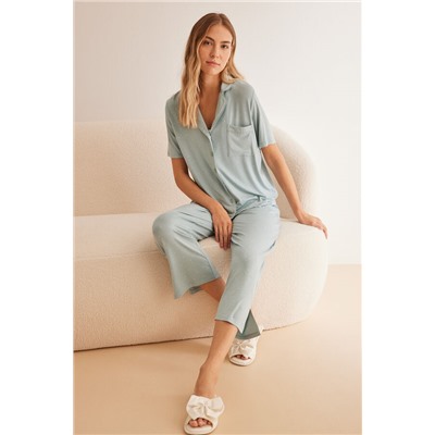 Pijama camisero lunares azul Ecovero™