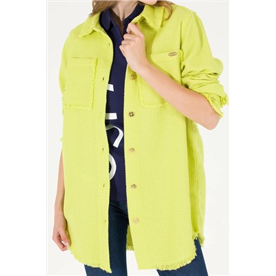 Kadın Neon Sarı Jean Gömlek