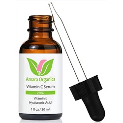 Amara Organics Vitamin C Serum for Face 20% with Hyaluronic Acid & Vitamin E, 1 fl. oz.