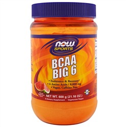 Now Foods, Спортивная добавка, BCAA Big 6, с натуральным вкусом арбуза, 21,16 унции (600 г)