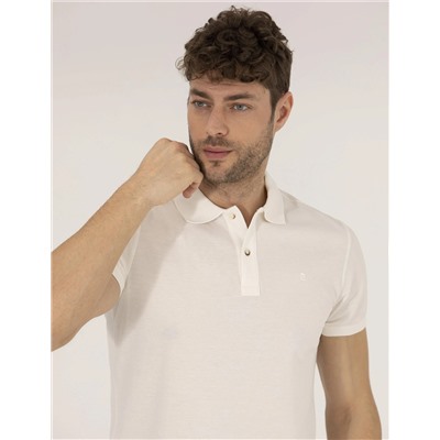 Beyaz Slim Fit Polo Yaka Merserize Tişört