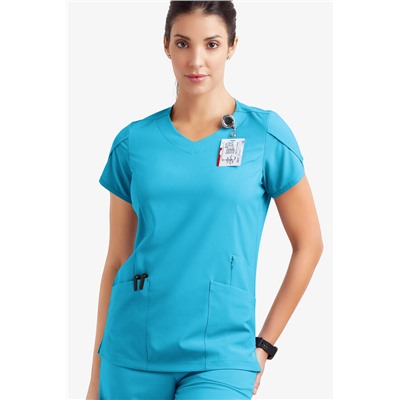 Easy STRETCH Daisy Women's 4-Pocket V-Neck Scrub Top with Petal Sleeves