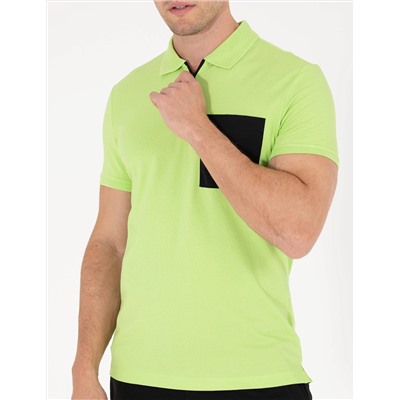 Yeşil Slim Fit Fermuarlı Polo Yaka Tişört