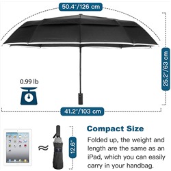 BANANA Windproof Folding Rain Umbrella - Compact Durable Portable Travel Size Unbrella Auto Close/Open Double Canopy Vented with Teflon Coating Collapsible Lightweight Umbrellas for Mens
