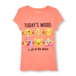 Girls Short Sleeve 'Today's Mood All Of The Above' Emoji Neon Graphic Tee