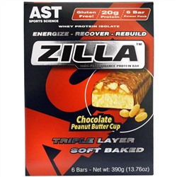 AST Sports Science, Zilla, белковые батончики, шоколад и арахисовое масло, 6 батончиков - 13,76 унции (390 г)