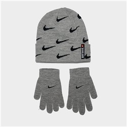 KIDS' NIKE SWOOSH REPEAT ALLOVER PRINT BEANIE AND GLOVES SET