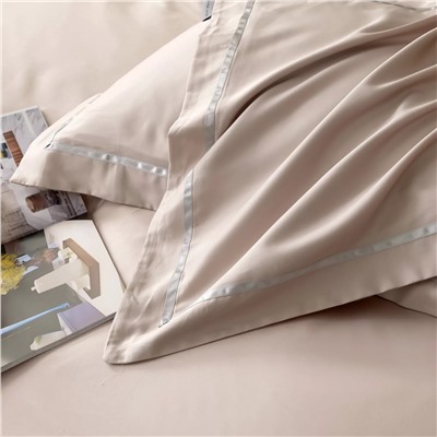 Комплект постельного белья Однотонный Сатин Премиум широкий кант на резинке OCPKR018