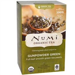 Numi Tea, Органический зеленый чай, среднее содержание кофеина, 18 чайных пакетиков, 1,27 унции (36 г)