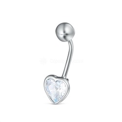 Пирсинг из серебра с фианитом родированный - Сердце 702004