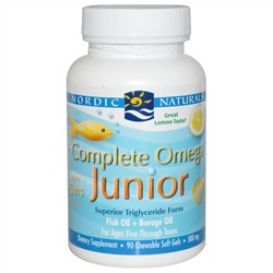 Nordic Naturals, Полный омега комплекс для детей, с лимоном, 500 мг, 90 жевательных гелевых капсул