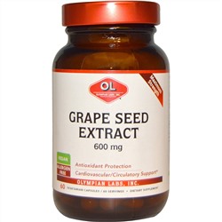 Olympian Labs Inc., Экстракт семян винограда, 600 мг, 60 капсул на растительной основе