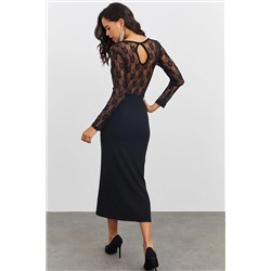 Cool & Sexy Kadın Siyah Sırtı Dantel Midi Elbise EY2485