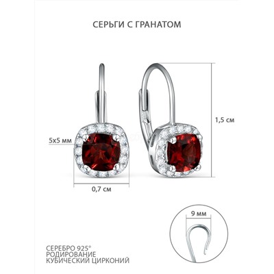 Серьги из серебра с гранатом и кубическим цирконием родированные 925 пробы GTE-2174-G