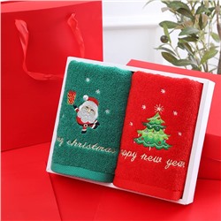 Рождественский подарок полотенце хлопковое полотенце для лица 2 подарочные коробки красный Санта-Клаус новогодний подарок
