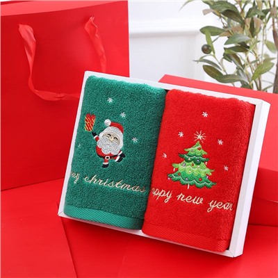Рождественский подарок полотенце хлопковое полотенце для лица 2 подарочные коробки красный Санта-Клаус новогодний подарок