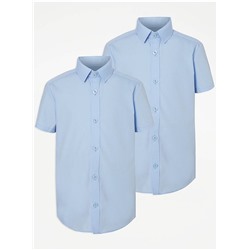 Light Blue Boys Slim Fit Short Sleeve School Shirt 2 Pack