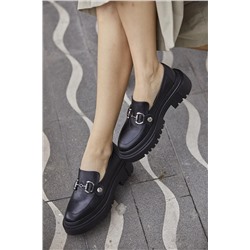 CZ London Hakiki Deri Kadın Loafer Çıtçıtlı Kalın Taban Günlük Ayakkabı 90.066