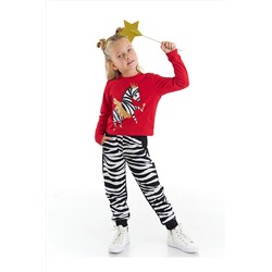 DenokidsBalerin Zebra Kız Çocuk T-shirt Pantolon Takım
