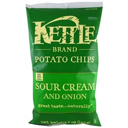 Kettle Foods, Картофельные чипсы, вкус сметаны и лука, 5 унций (142 г)